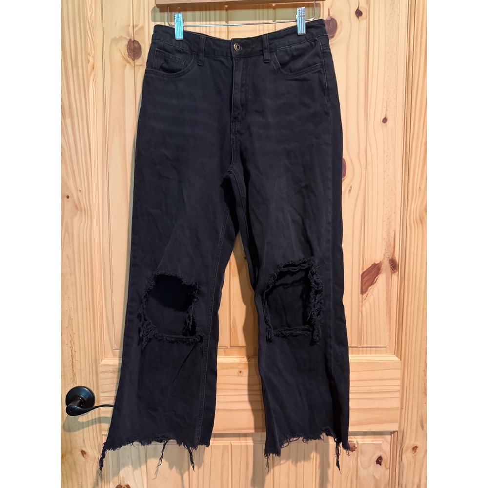 Vervet Los Angeles Black Distressed Wide Leg Cropped Jeans V2736BK Size 26